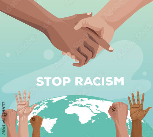 interracial hands with world planet stop racism campaign