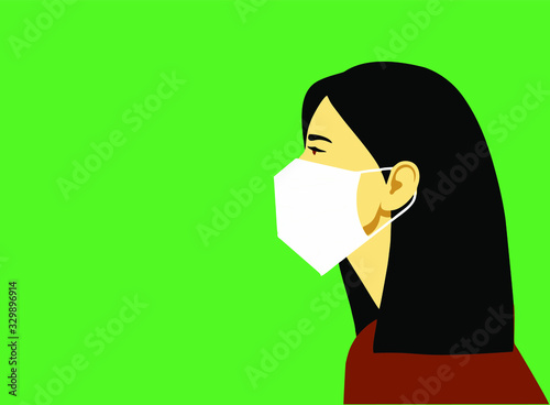 masked girl  coronavirus and man on a  green background  