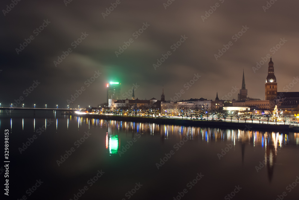 Riga city embankment in the evening
