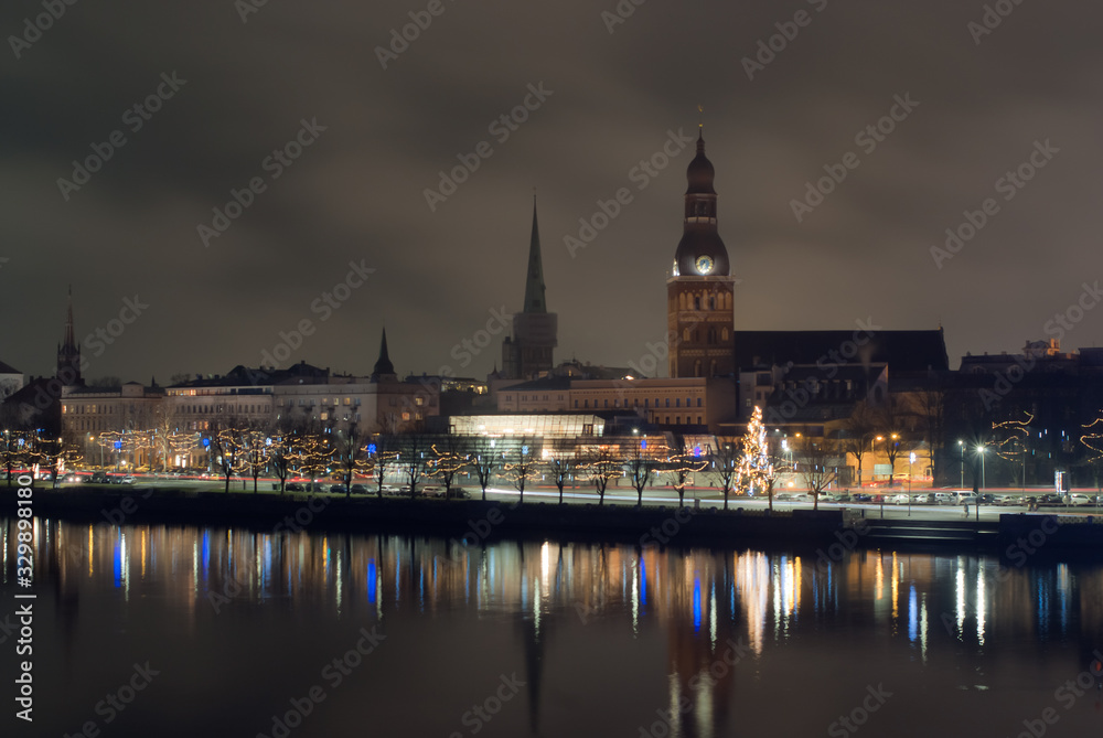 Riga, Latvia, panorama of the city in the evening