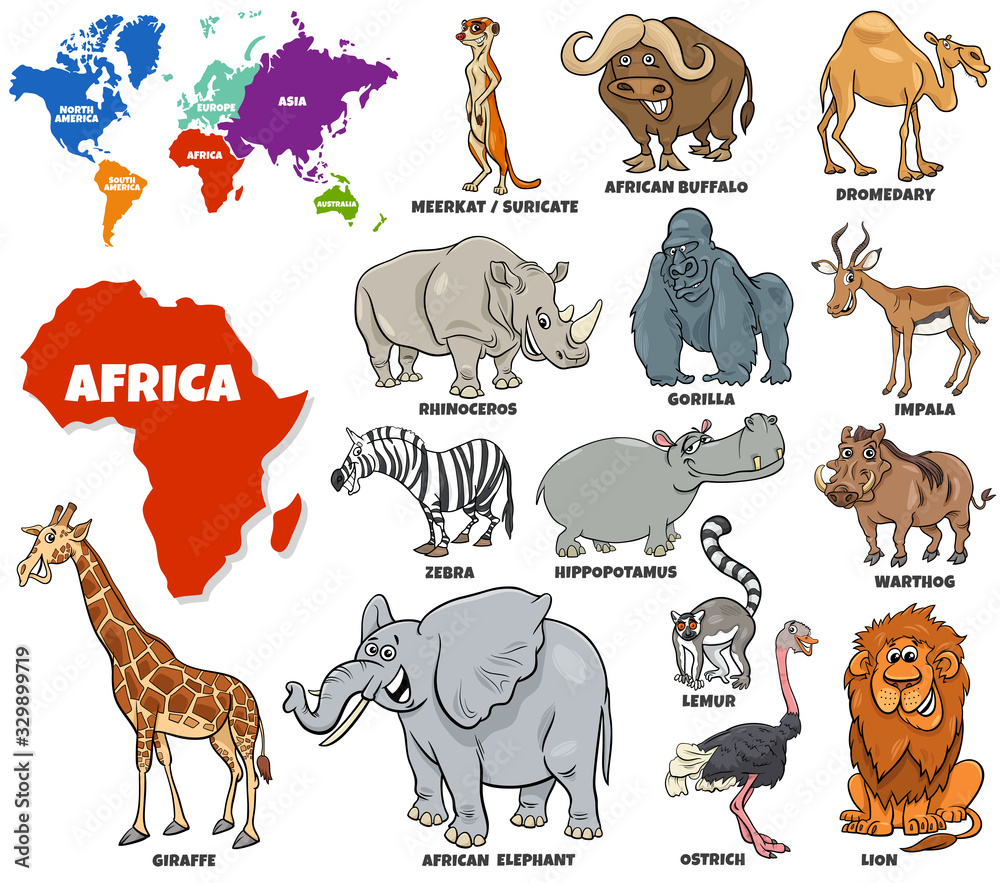 Obraz premium educational illustration of African animals set