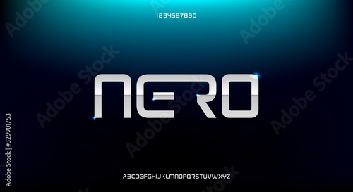 Nero, an abstract sporty technology alphabet font. digital space typography vector illustration design
