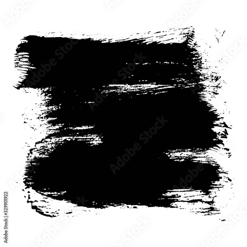 Abstract expressive square textured black ink or watercolor stain with little dots and drops. Mysterious dynamic isolated inky blob, dark concept for texture brush design, background, banner decor