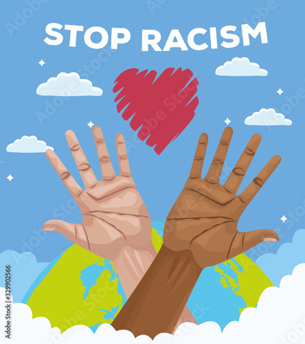 interracial hands with world planet stop racism campaign