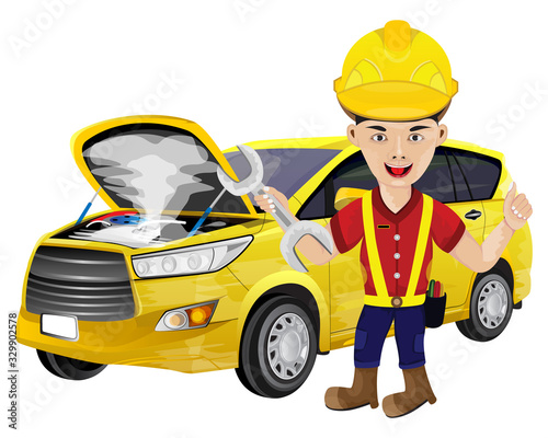 the automotive mechanic with breakdown car vector design