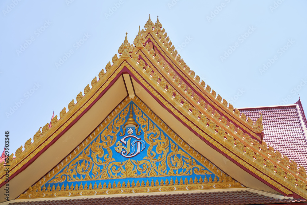 Tourist destination, high Golden temple in Thailand-February 26, 2020. Wat Mahathat Wachiramongkol Former name (Wat Bang Tong) is located Krabi, towering pagoda is beautiful 
