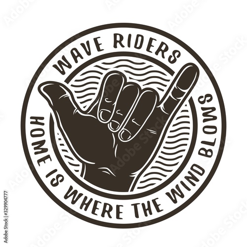 Hand that shows surfer hawaii gesture shaka
