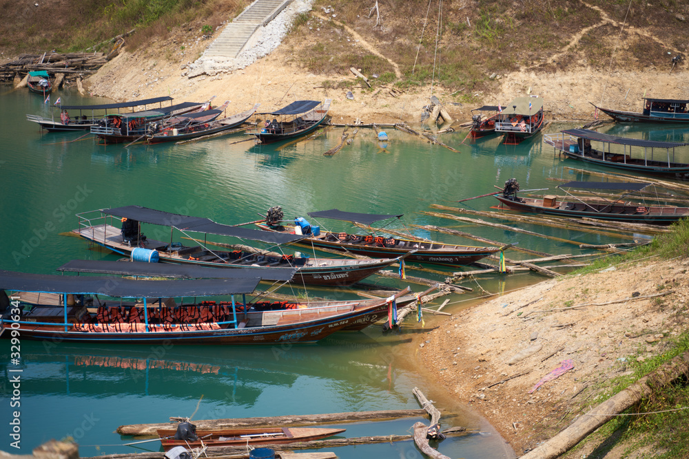 Thai passenger boat. Khao SOK national Park is nature reserve in South of Thailand with dense untouched jungles, limestone karst formations, an artificial lake Cheo LAN Surat Thani. February 26, 2020