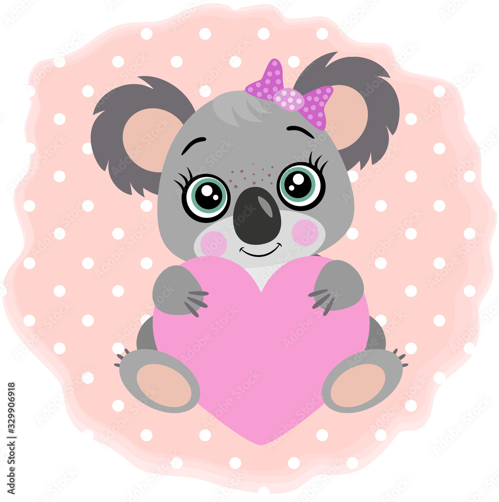 Cute round illustration with little girl koala Cute round illustration with little girl koala