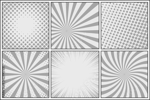 Vector comic book page template with different backgrounds. Pop art style