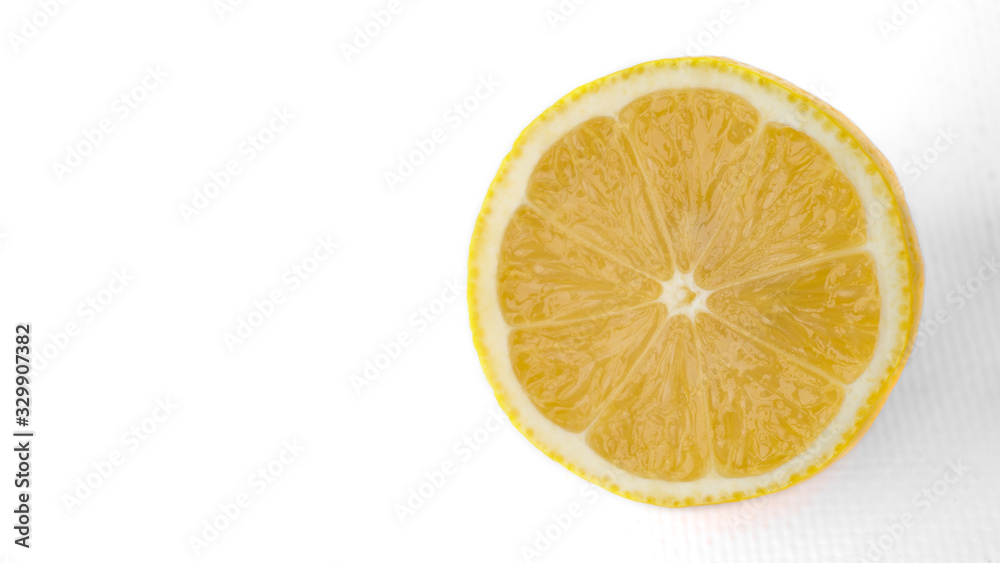 Half of ripe lemon, citrus, fruit. Isolated on white background Half of ripe lemon, citrus, fruit. Isolated on white background