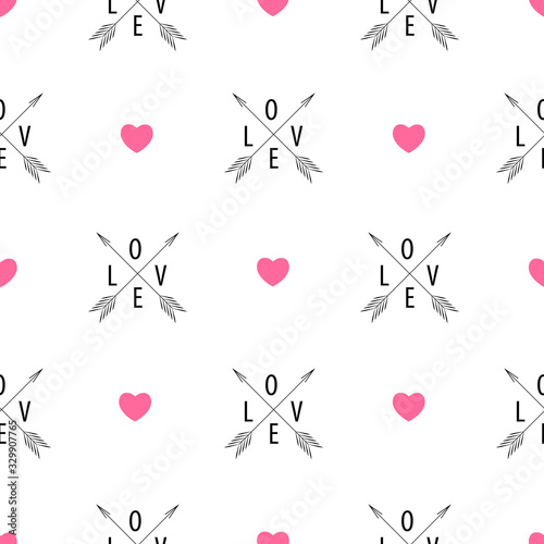 Abstract Seamless Pattern Background witj Love Heart Symbol. Vector Illustration