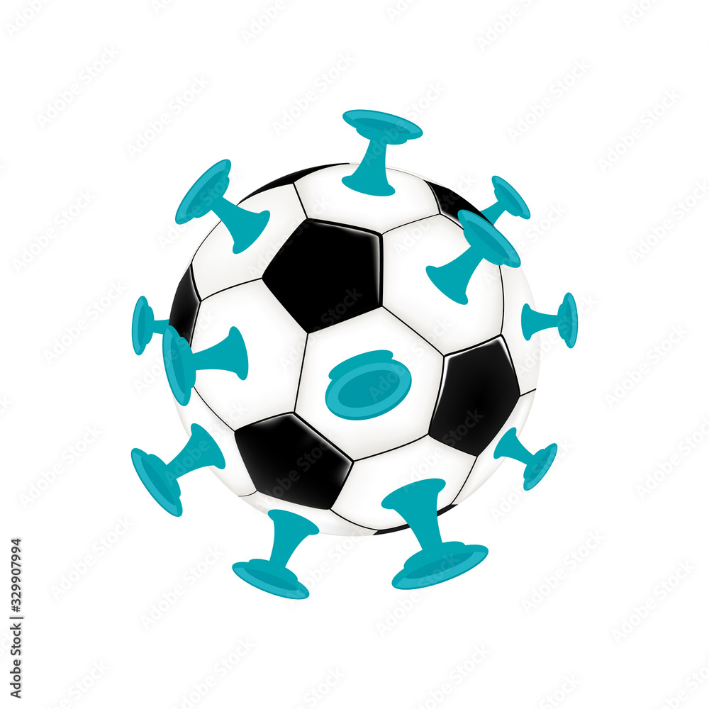 Obraz premium Soccer ball coronavirus infection. Cancellation of football events and soccer matches. 2019-nCoV. 2020. Icon. Isolated