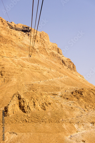 Cableway and snake trail in the ancient fortress of Masada, Israel. Unesco monument