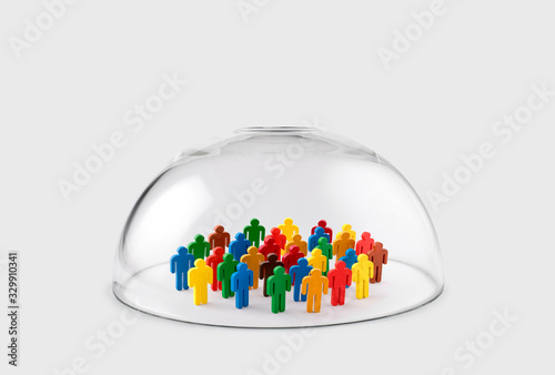 Papier peint Colorful group of people figures protected under a glass dome