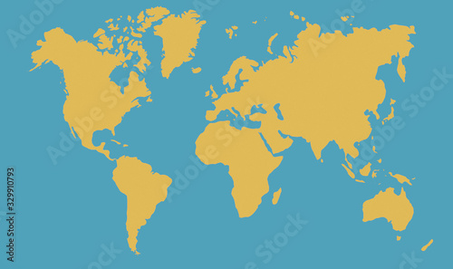 World map of the planet in a beautiful green over a blue background - minimalist illustration with the continents in flat design