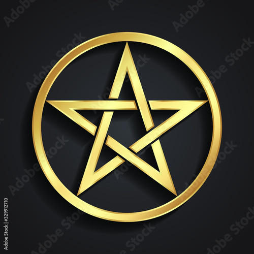 3d golden metal pentagram magic symbol