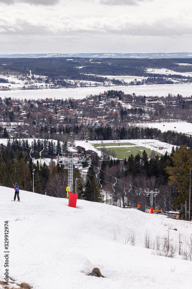 Ski lift on the island of Frösön with views of the hills