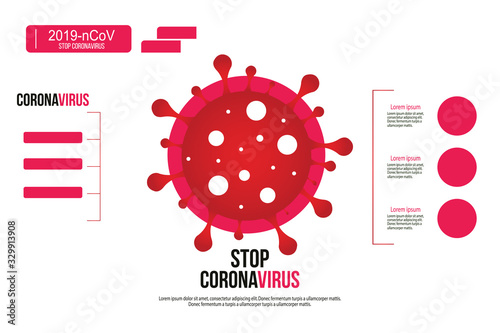 Sign caution coronavirus. Stop coronavirus. Coronavirus outbreak. Coronavirus danger and public health risk disease and flu outbreak. Pandemic medical concept with dangerous cells.Vector illustration