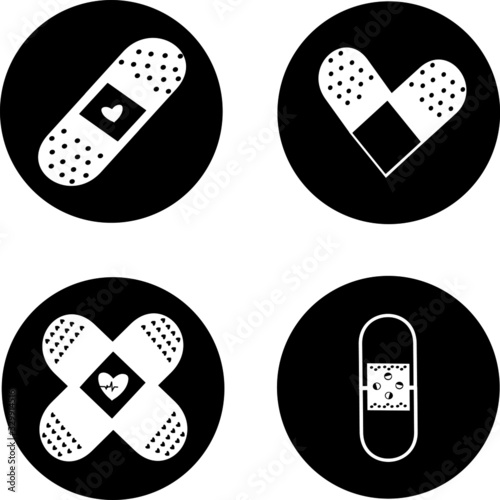 Set of medical plaster icons. Vector bandage, health adhesive care. Medical adhesive tape plasters vector set. Illustration of medical tape, plaster, protection and care. injury tape