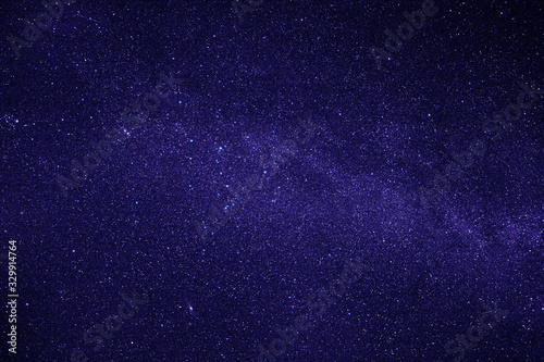 Bright stars in the night sky in Ontario, Canada. Blue and purple tones in a starlit galaxy.