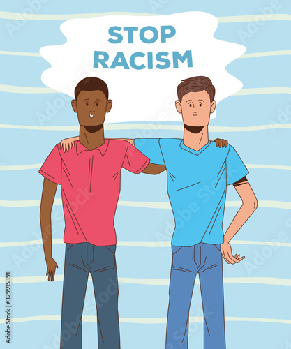 couple of interracial men stop racism campaign