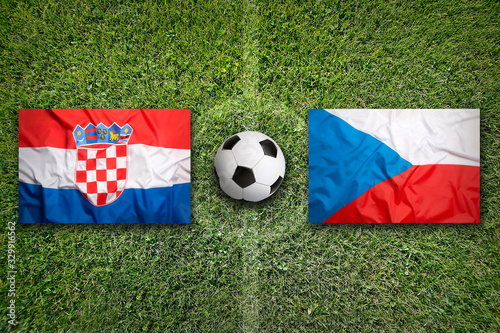 Croatia vs. Czech Republic flags on soccer field