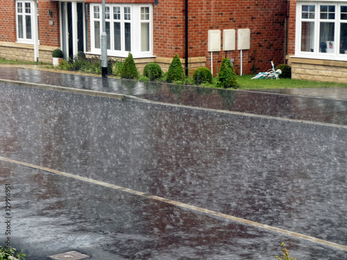 Downpour of rain in a street
