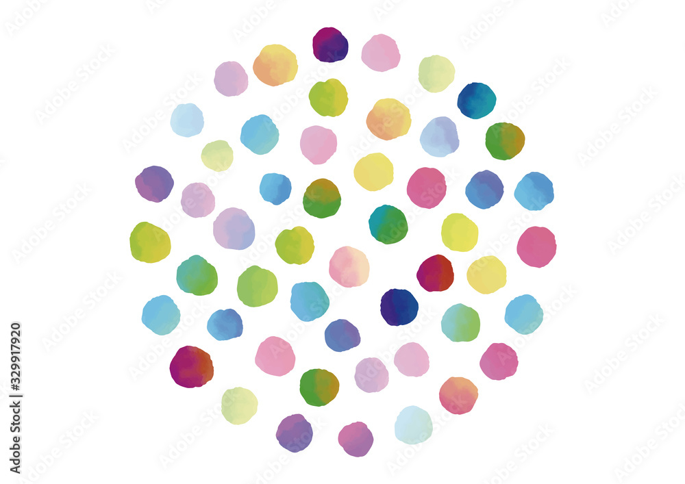 Circle of colorful hand painted watercolor dots