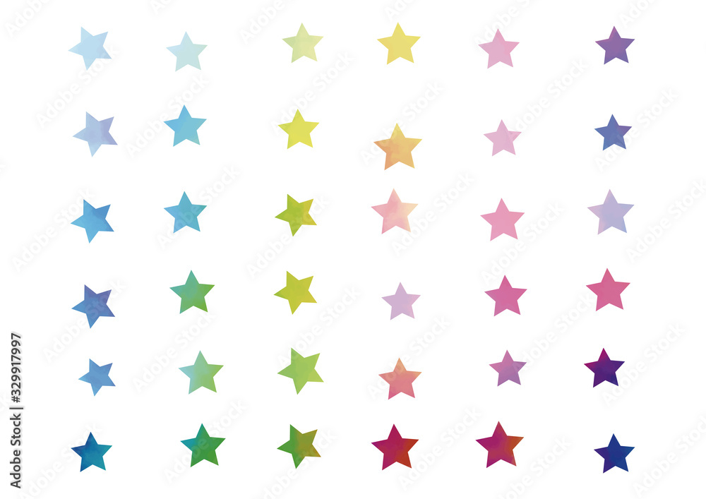 Set of stars painted in watercolor