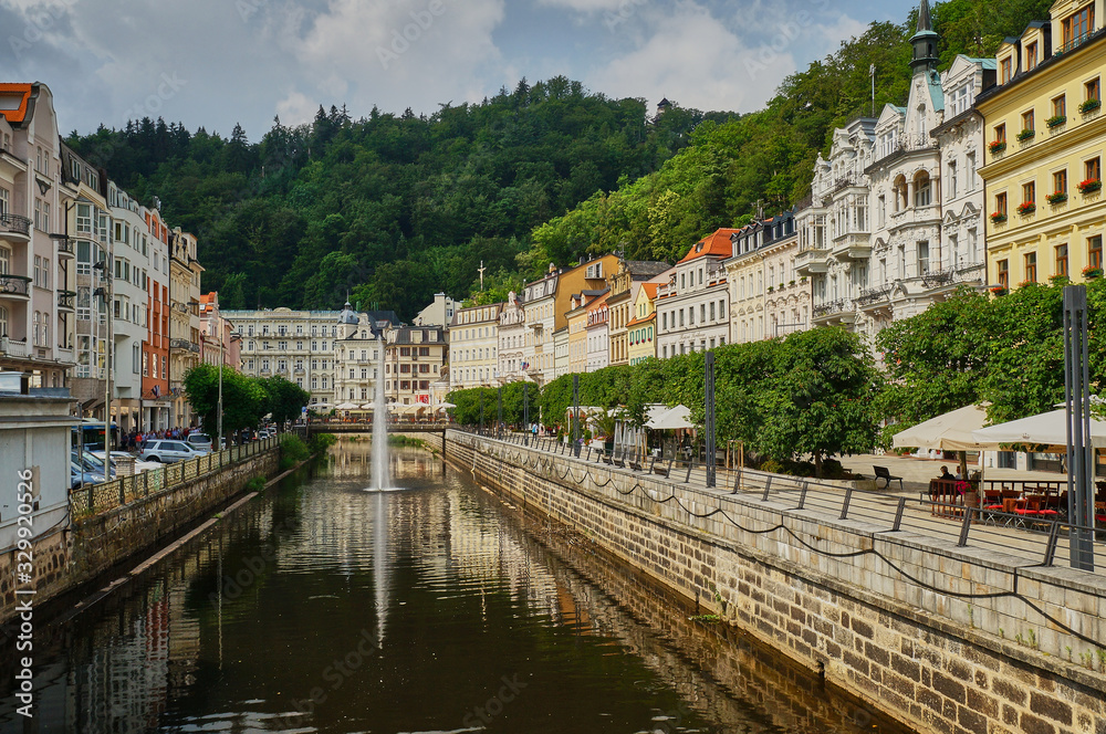 spa town Karlovy Vary, promenade, street