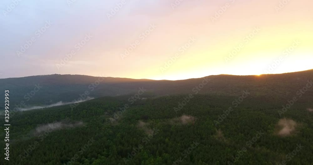 Beautiful mountain lake Turgoyak at sunset aerial Beautiful mountain lake Turgoyak at sunset aerial