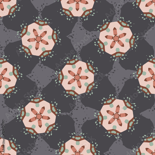 Dark brown floral daisy background. Seamless retro bloom vector pattern. Stylized drawn vintage flower texture background. 1970s trendy fashion or home decor swatch. Decorative muted all over print.