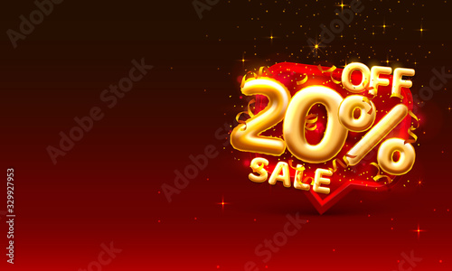 Sale 20 off ballon number on the red background.