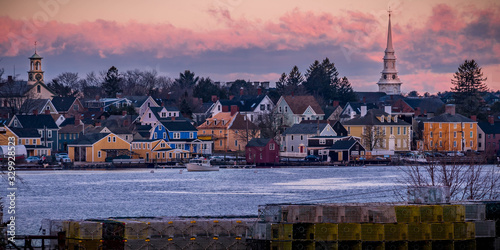 Sunrise over Portsmouth cityscape from Pierce Island - Portsmouth, New Hampshire.