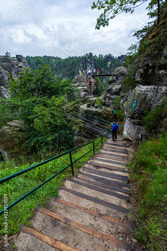 Steps and bridges near the famous Bastei bridge in Saxon Switzerland