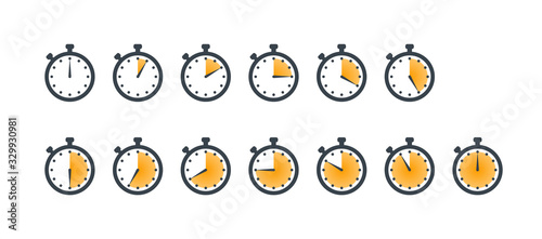 Set of sport stopwatch icons showing time