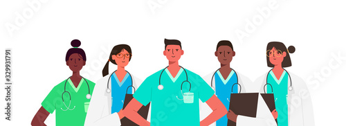 Set of doctors characters. Medical team concept in vector illustration design. Medical staff doctor nurse therapist surgeon professional hospital workers, group of medics.