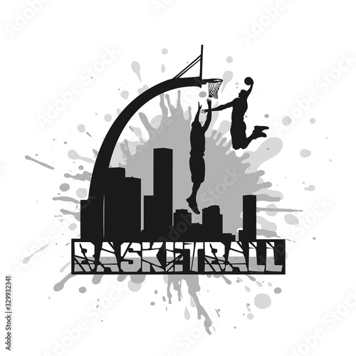 basketball players on grunge background vector icon
