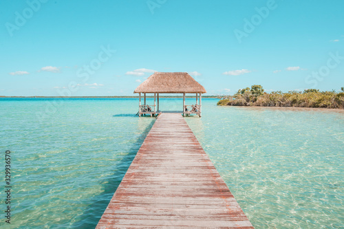 Pier in Bacalar Lagoon, near Cancun in Riviera Maya, Mexico