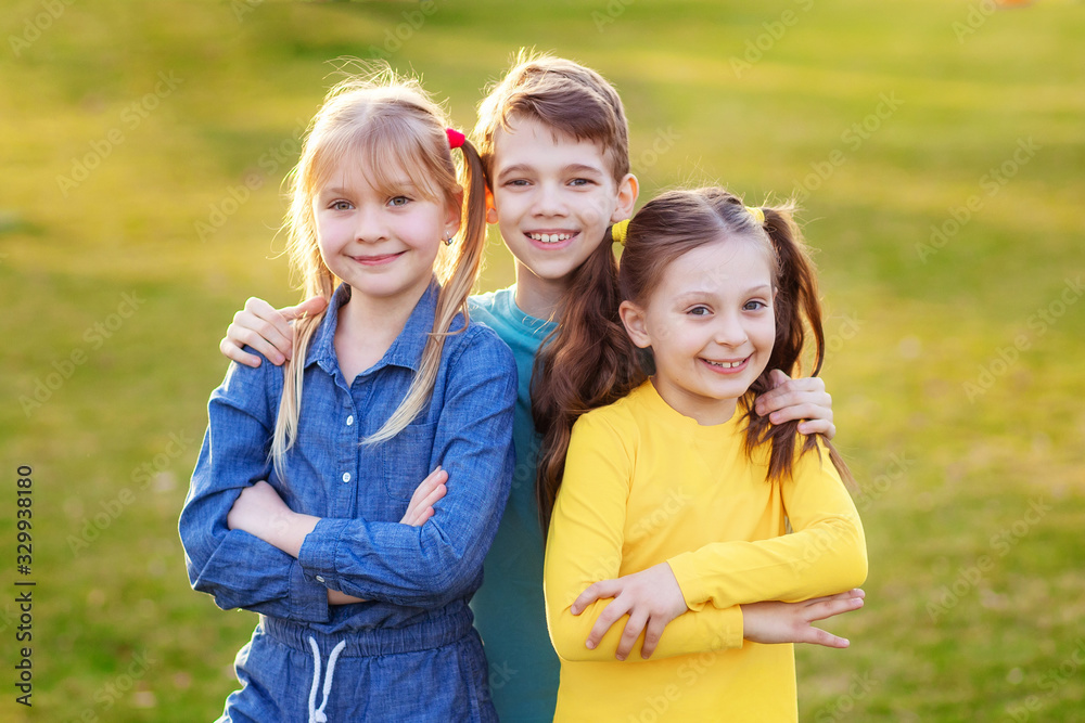 Fototapeta premium Happy children play and relax in the summer park.