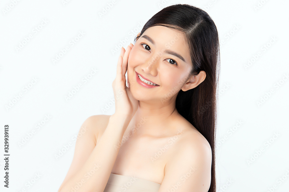 Beautiful Young Asian Woman with Clean Fresh Skin. Face care, Facial treatment, Cosmetology, beauty and healthy skin and cosmetic concept .woman beauty skin isolated on white background Beautiful Young Asian Woman with Clean Fresh Skin. Face care, Facial treatment, Cosmetology, beauty and healthy skin and cosmetic concept .woman beauty skin isolated on white background