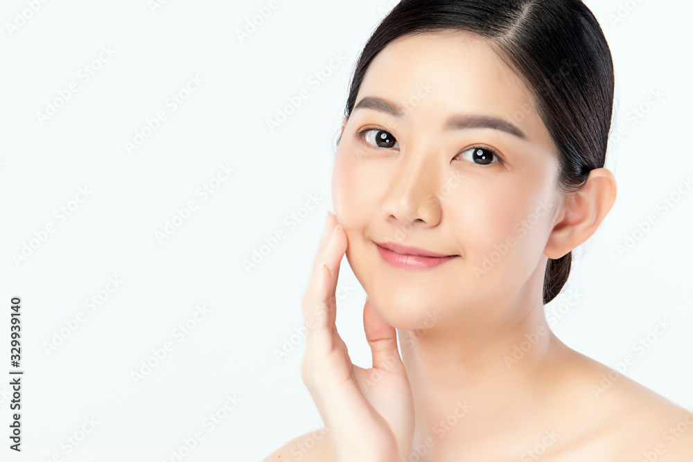 Beautiful Young Asian Woman with Clean Fresh Skin. Face care, Facial treatment, Cosmetology, beauty and healthy skin and cosmetic concept .woman beauty skin isolated on white background Beautiful Young Asian Woman with Clean Fresh Skin. Face care, Facial treatment, Cosmetology, beauty and healthy skin and cosmetic concept .woman beauty skin isolated on white background