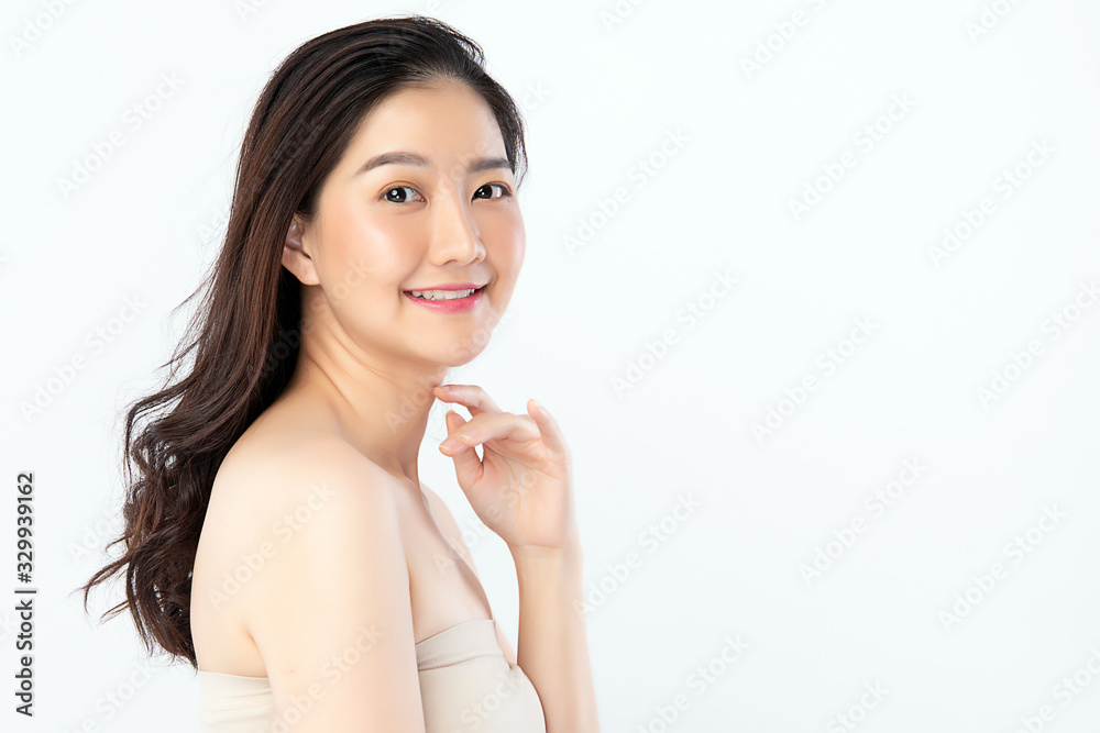 Beautiful Young Asian Woman with Clean Fresh Skin. Face care, Facial treatment, Cosmetology, beauty and healthy skin and cosmetic concept .woman beauty skin isolated on white background Beautiful Young Asian Woman with Clean Fresh Skin. Face care, Facial treatment, Cosmetology, beauty and healthy skin and cosmetic concept .woman beauty skin isolated on white background