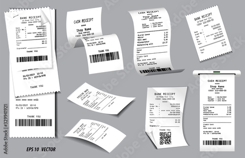 set of register sale receipt or cash receipt printed on white paper concept. eps 10 vector, easy to modify photo