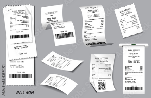 set of register sale receipt or cash receipt printed on white paper concept. eps 10 vector, easy to modify