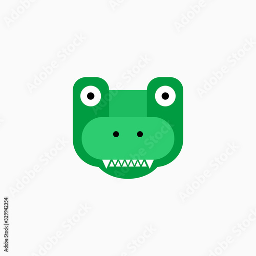 Cute cartoon Crocodile face. Sticker with funny character. Alligator Clip Art. Crocodile head icon. Flat vector illustration.