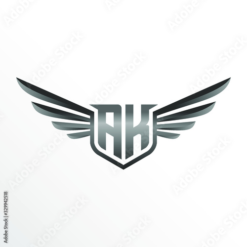 Initial Letter AK with Wings