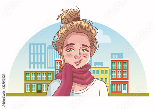 woman sick with corona virus scene