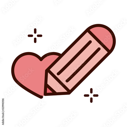 mothers day, writing pencil heart love line and fill style icon